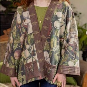 Market of Stars Botanical Print Open-Front Women’s Cardigan FleeceJacket - Green